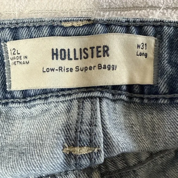 Hollister Embroidered Lowrise Baggy Jeans Raw Hem 12 L Festival Y2K Casual Boho - Picture 5 of 11